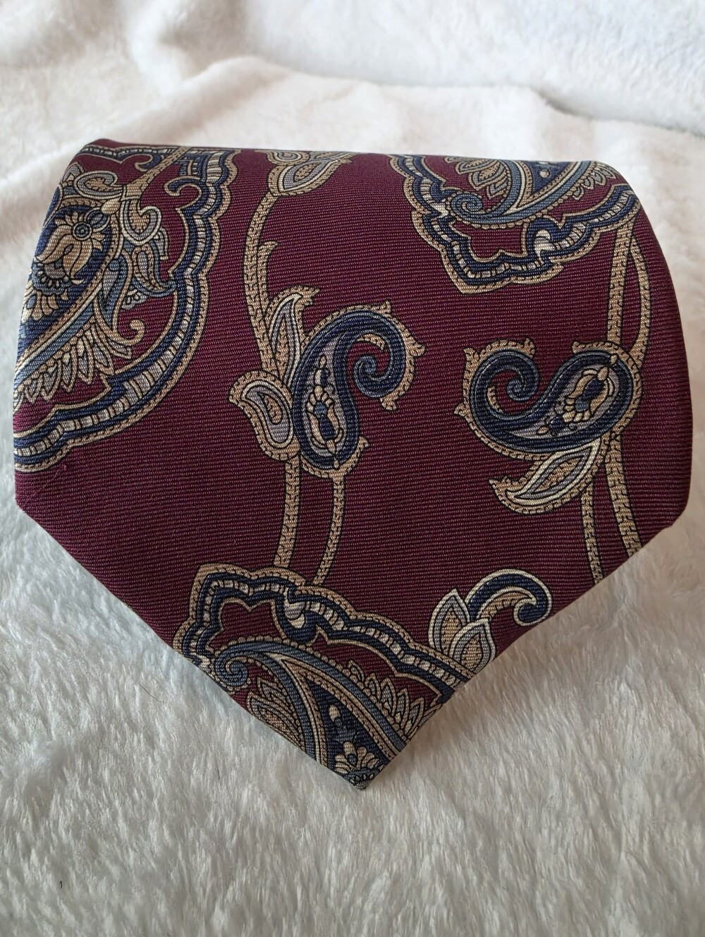 Claybrooke Pure Silk Paisley Necktie Burgundy Blue Bronze Vintage